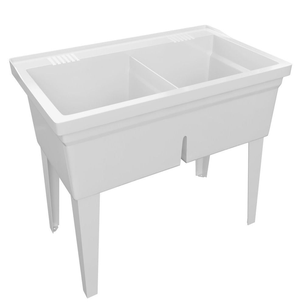 White 40" Double-Basin Freestanding Laundry Sink