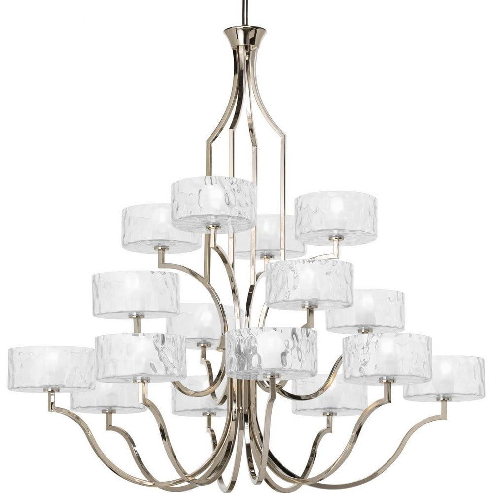 Polished Nickel 16-Light Drum Chandelier with Glass Shades