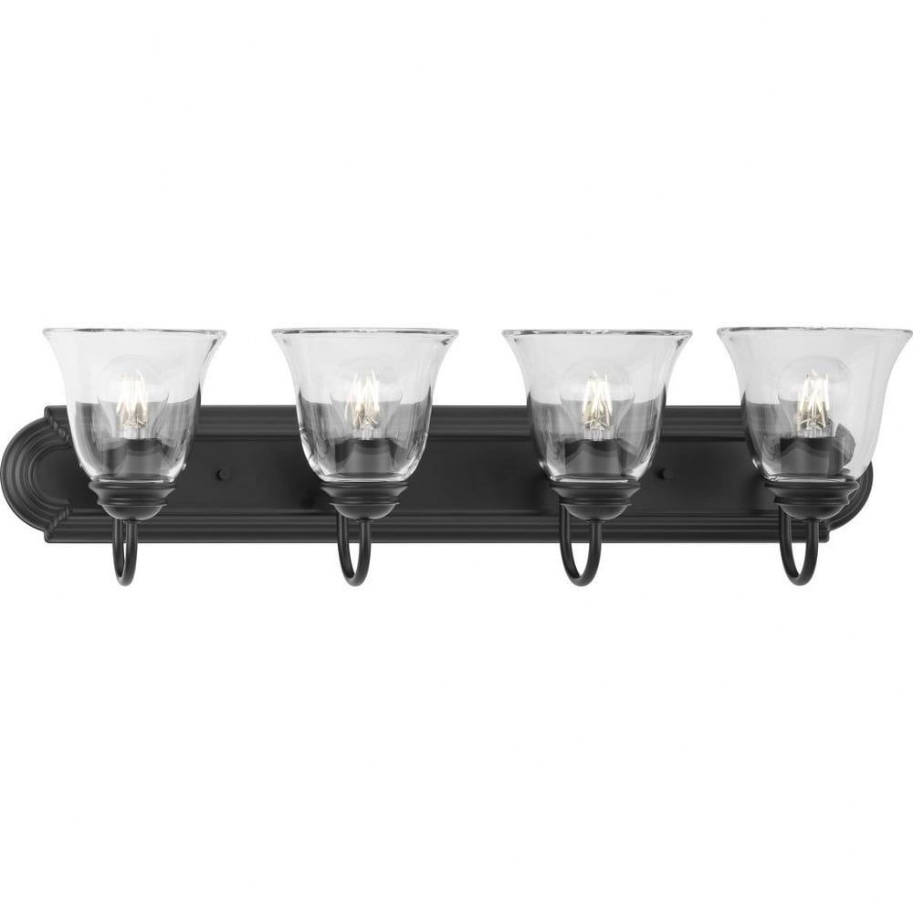 Matte Black Steel 4-Light Vanity with Clear Glass Shades