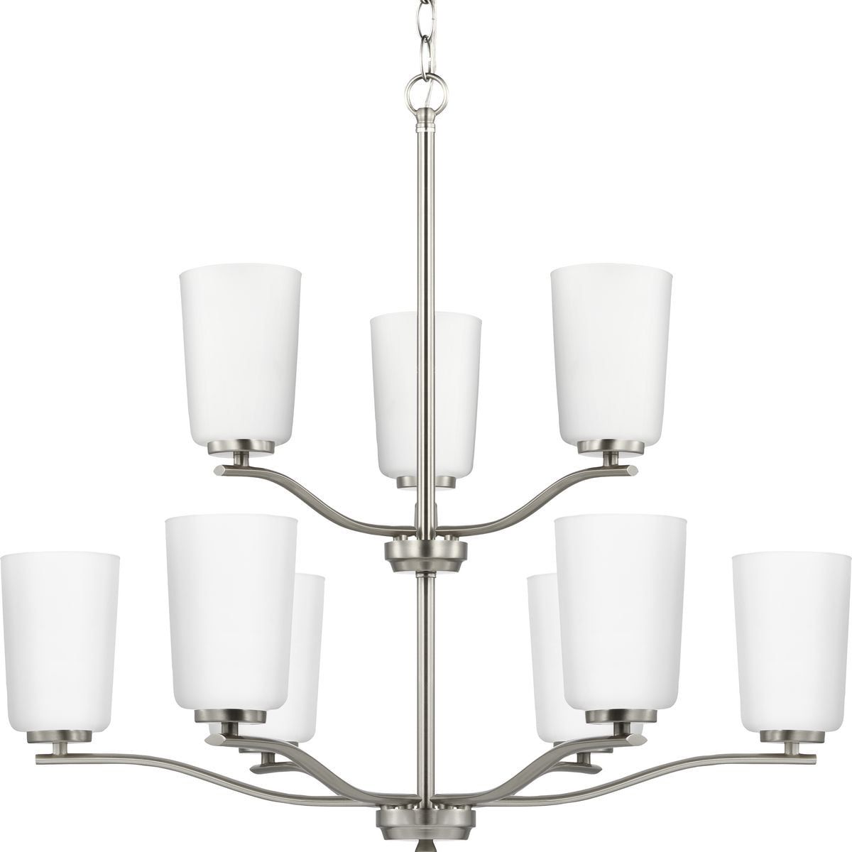 Adley Brushed Nickel Double-Tiered 9-Light Chandelier with Etched Glass Shades