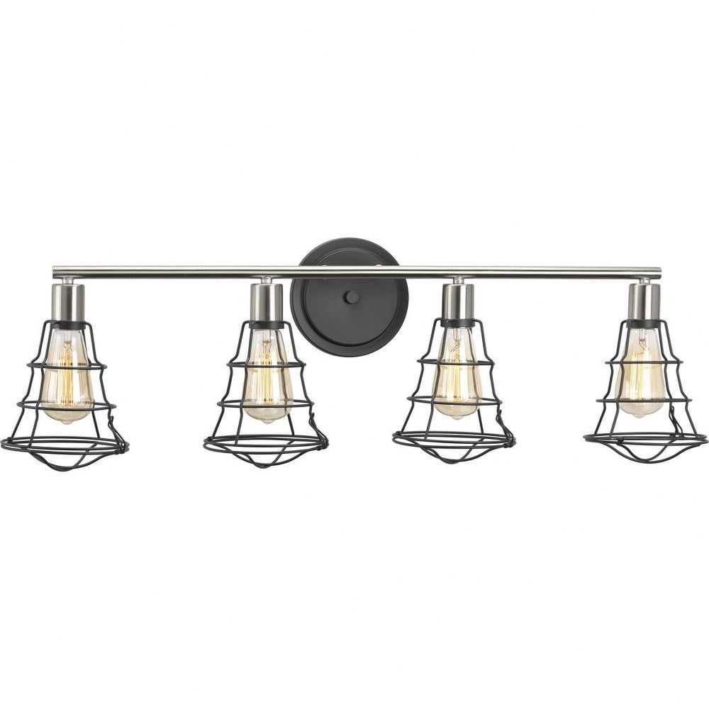 Graphite and Nickel Industrial 4-Light Bath Vanity Fixture