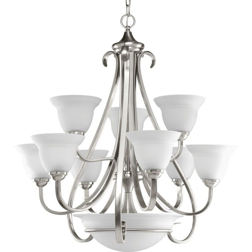 Torino Brushed Nickel 9-Light Two-Tier Chandelier with Etched Glass