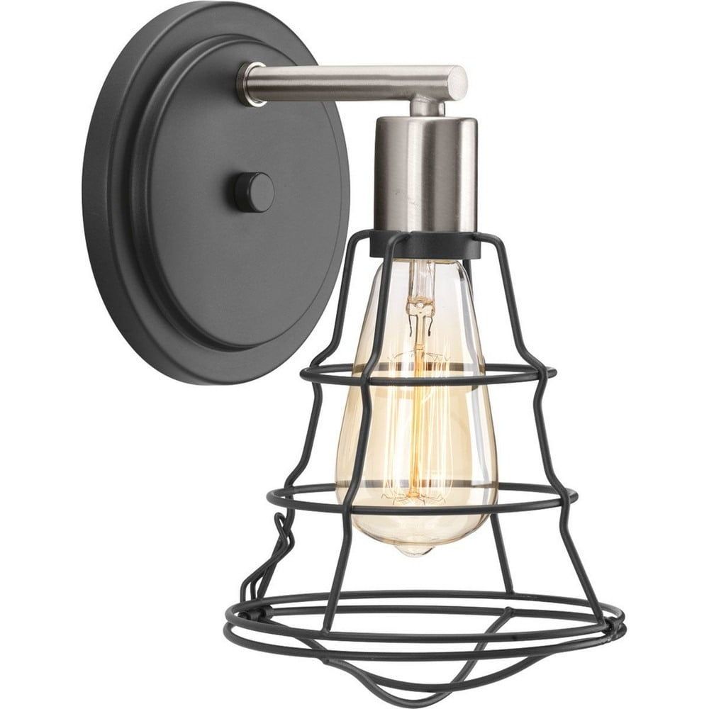 Graphite Black Industrial Cage Bathroom Sconce Light