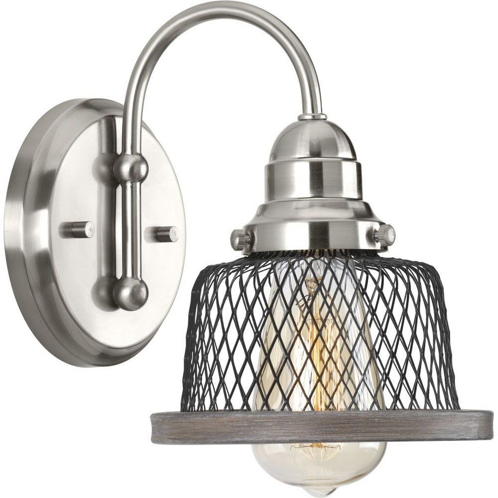 Brushed Nickel Industrial Mesh Shade Vanity Light