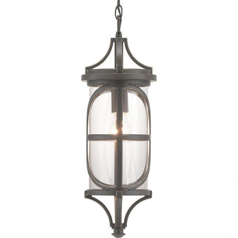 Antique Bronze Glass Hanging Lantern with Clear Shade