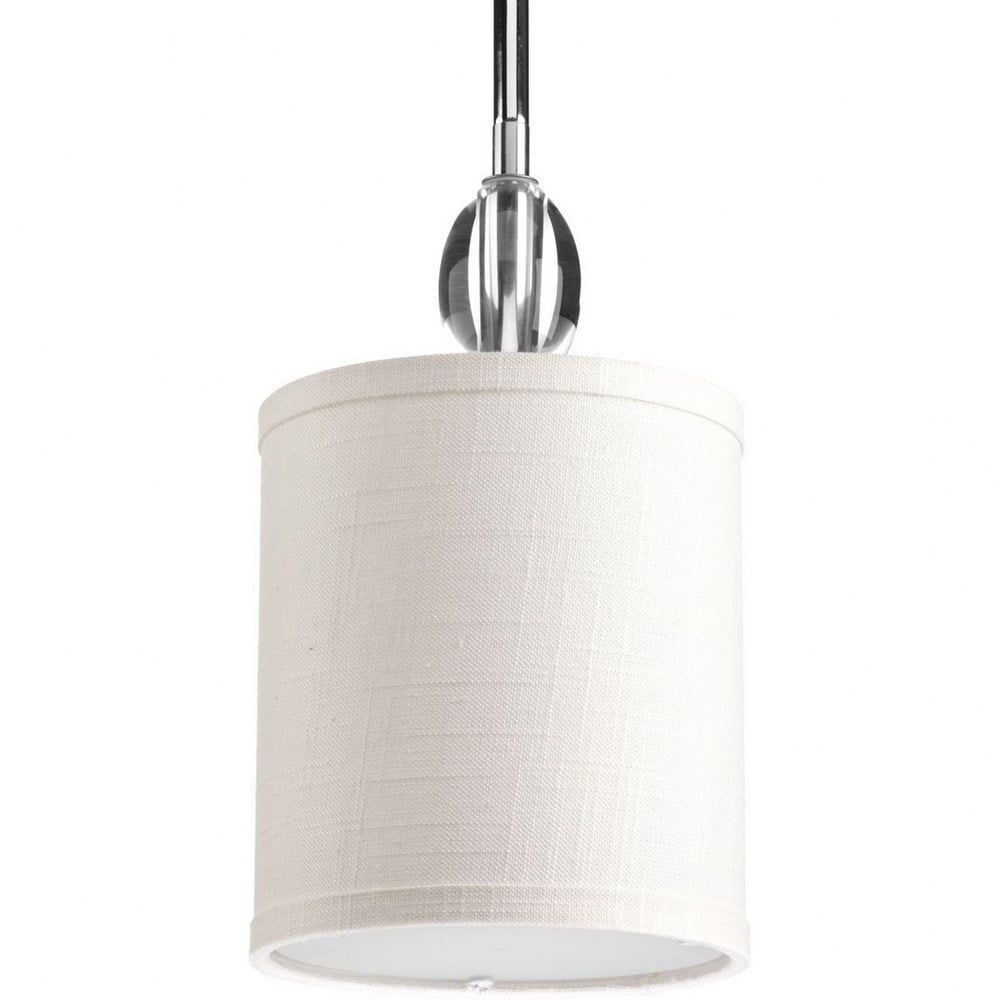 Status Mini-Pendant Light with K9 Glass Accents and White Shade, Chrome Finish