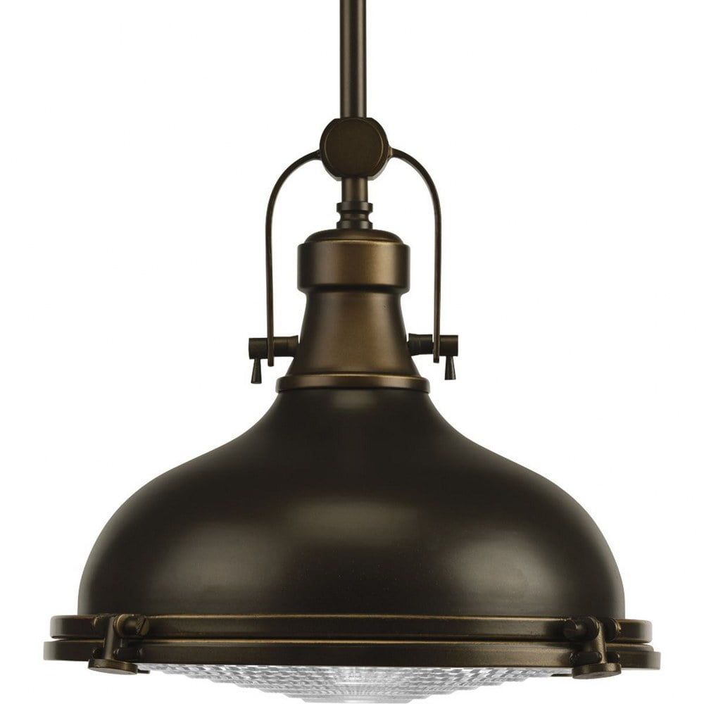 Oil Rubbed Bronze Glass LED Pendant Light with Fresnel Lens