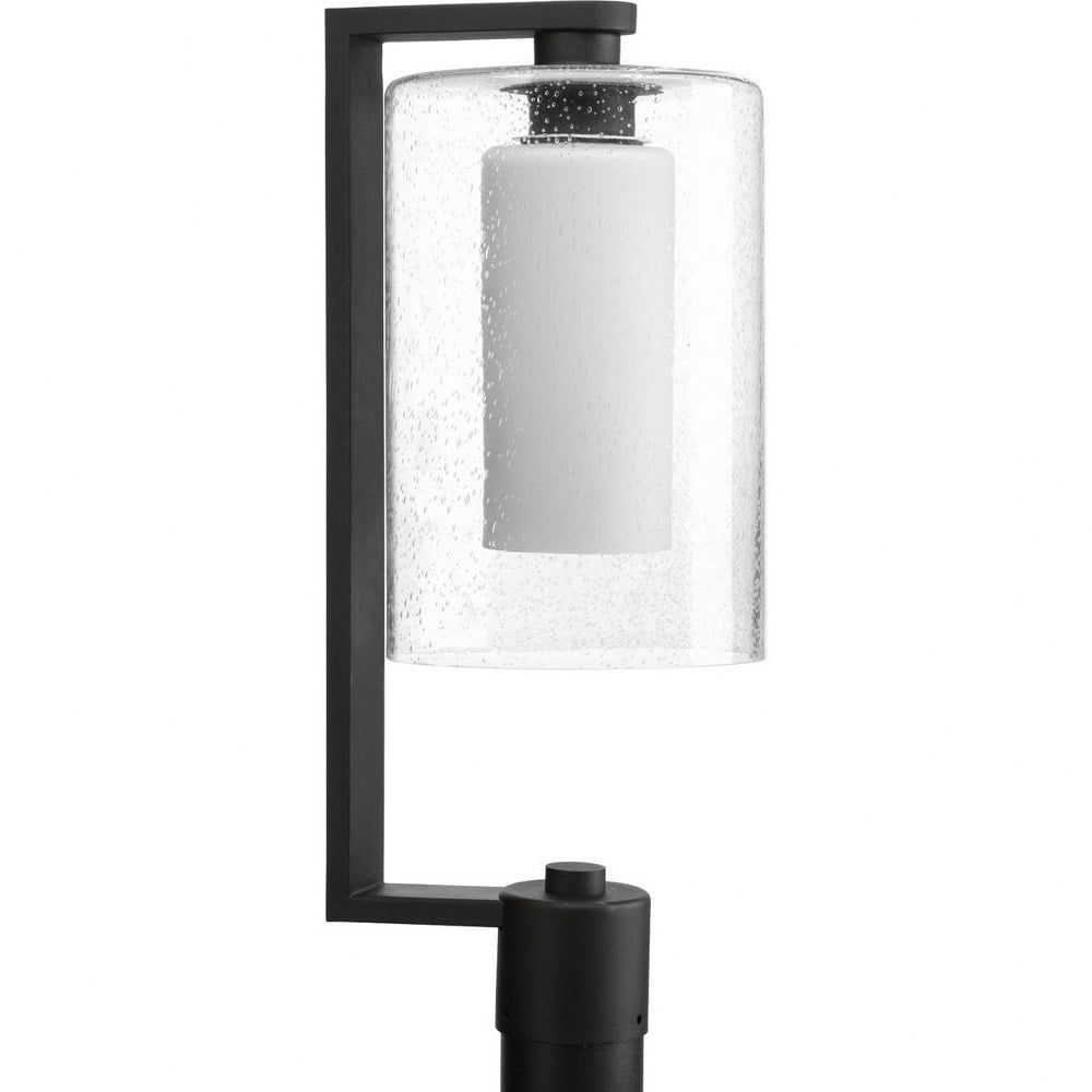 Black Aluminum Modern Outdoor Post Lantern with Etched Opal Glass