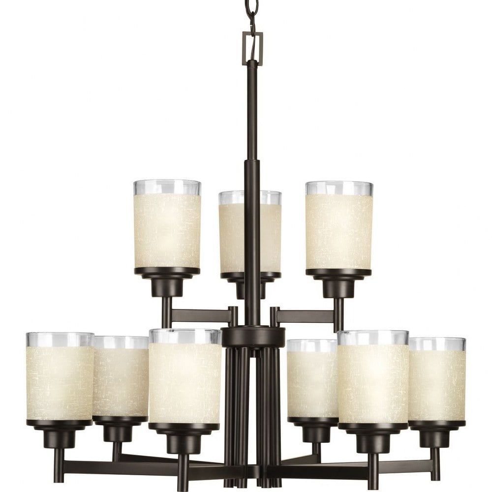 Alexa Antique Bronze 9-Light Two-Tier Chandelier with Textured Glass