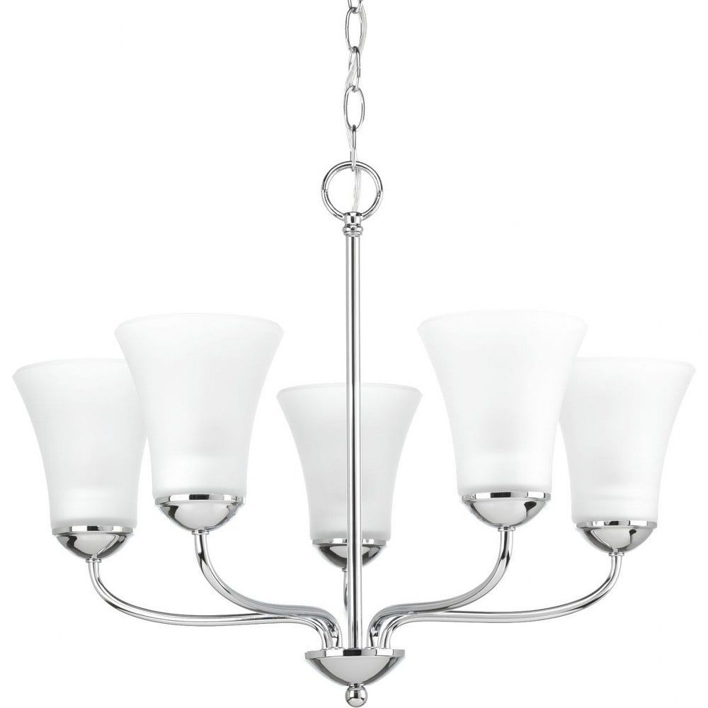 Polished Chrome 5-Light Chandelier with Etched Glass Shades