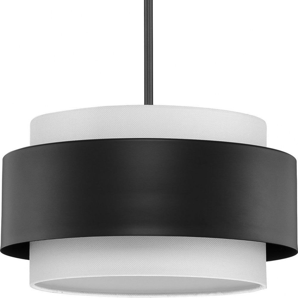 Silva Matte Black and White Linen Drum Pendant Light