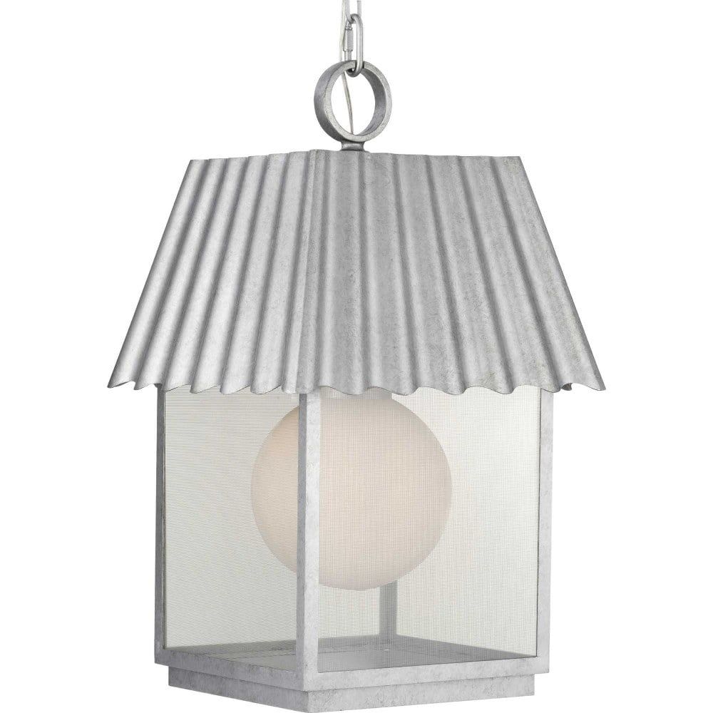 Galvanized Finish Glass Globe Outdoor Pendant Light