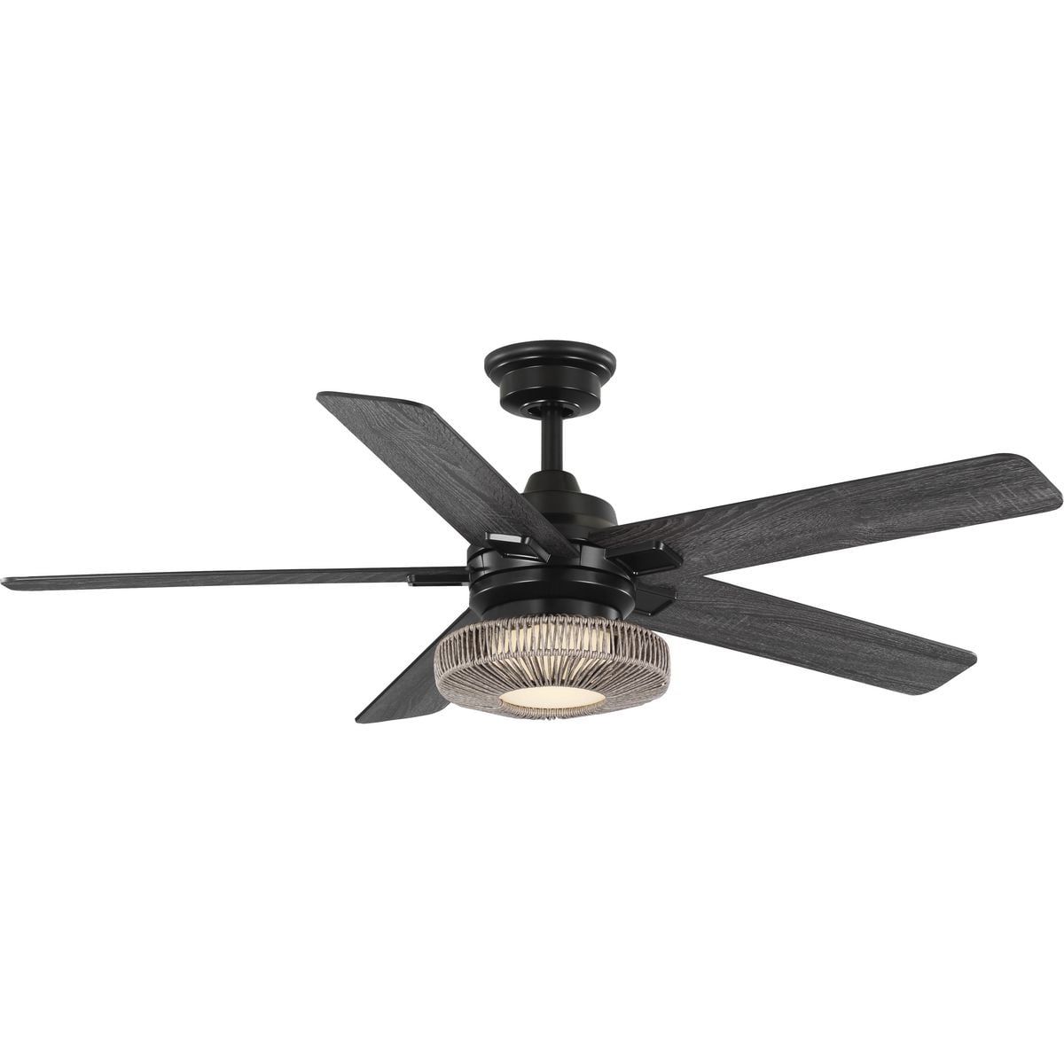 Matte Black 52-Inch Ceiling Fan with Wicker Shade and LED Light