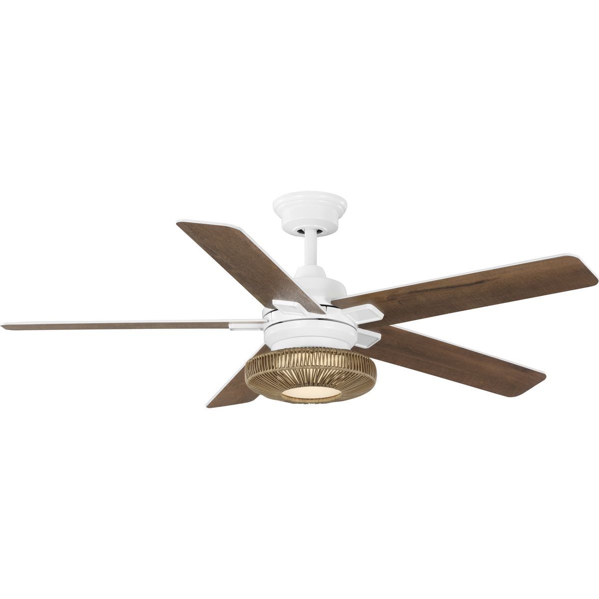 Satin White 52-Inch Ceiling Fan with Wicker Shade and LED Light