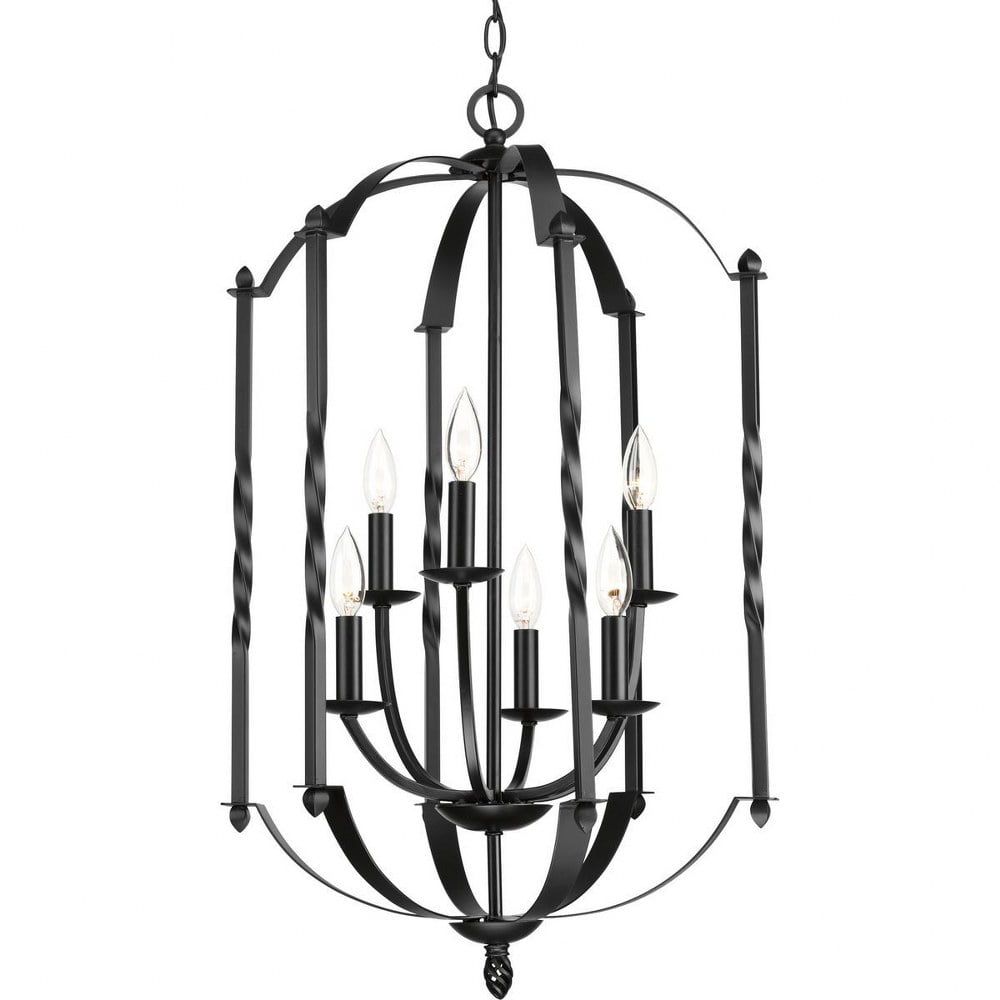 Black Iron 6-Light Farmhouse Chandelier with Twist Elements