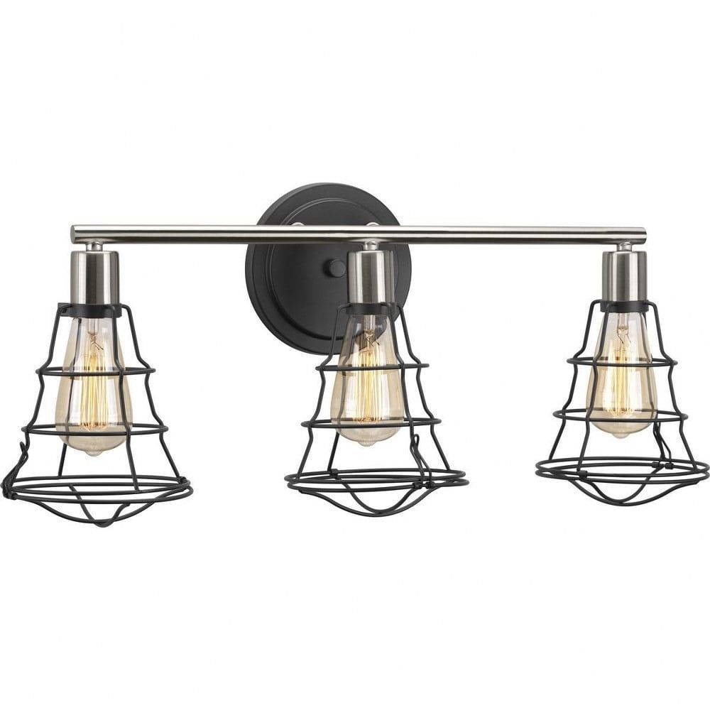 Graphite and Brushed Nickel 3-Light Industrial Bath Vanity Fixture