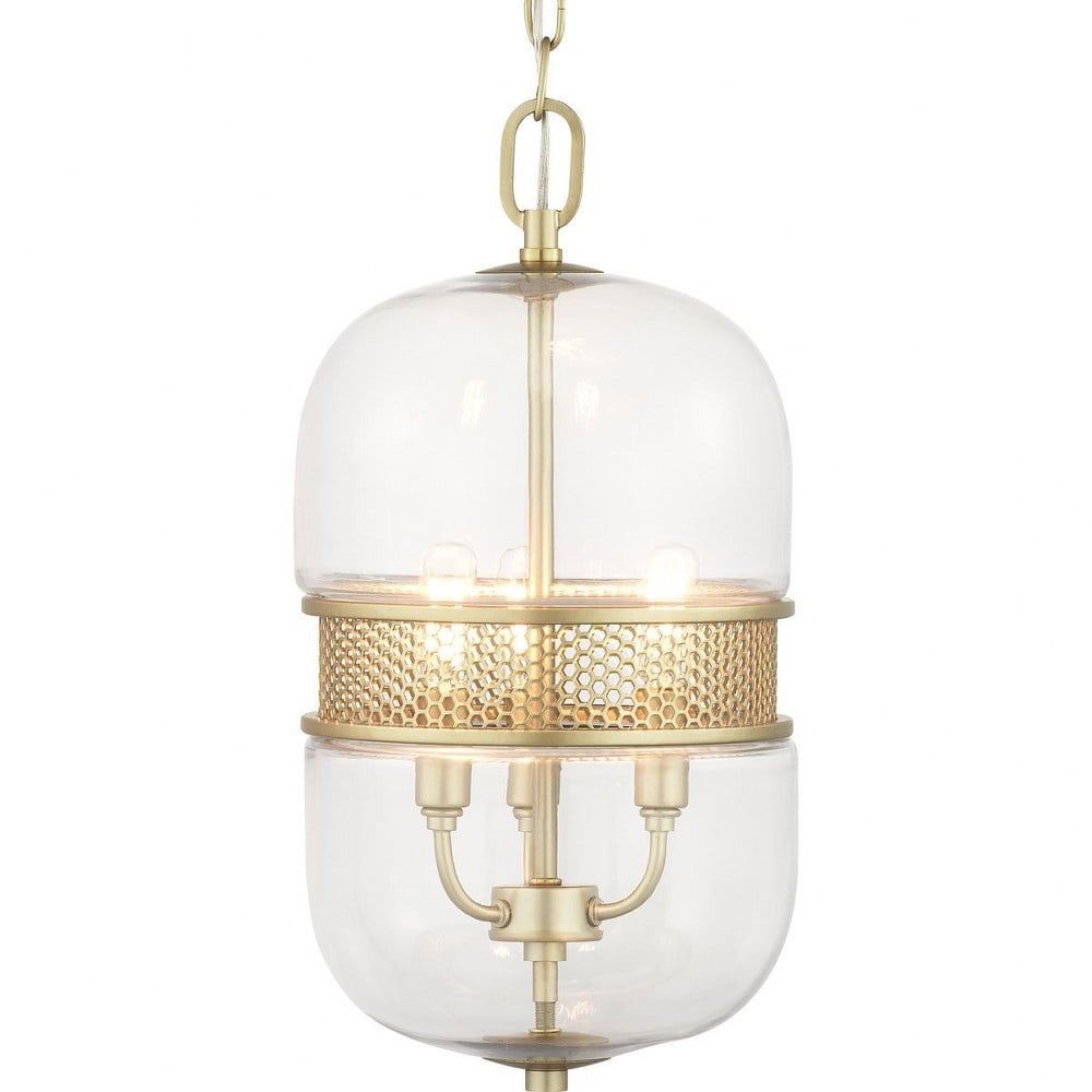 Cayce Vintage Gold 3-Light Globe Pendant with Hexagonal Glass Design