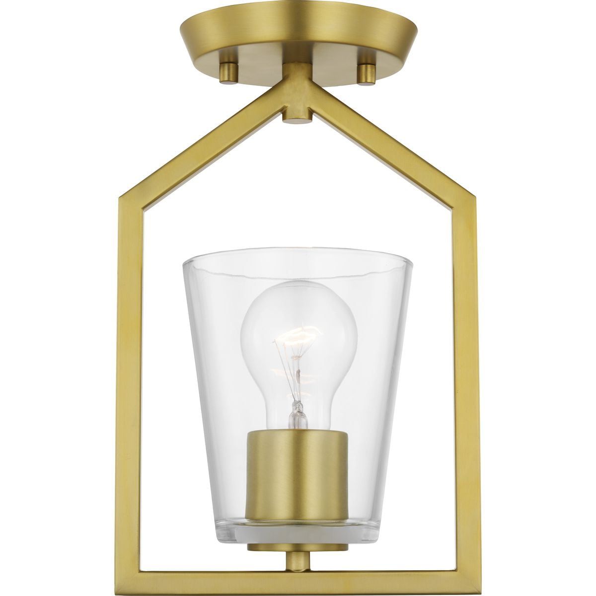 Brushed Gold and Clear Glass Semi-Flush Mount Light