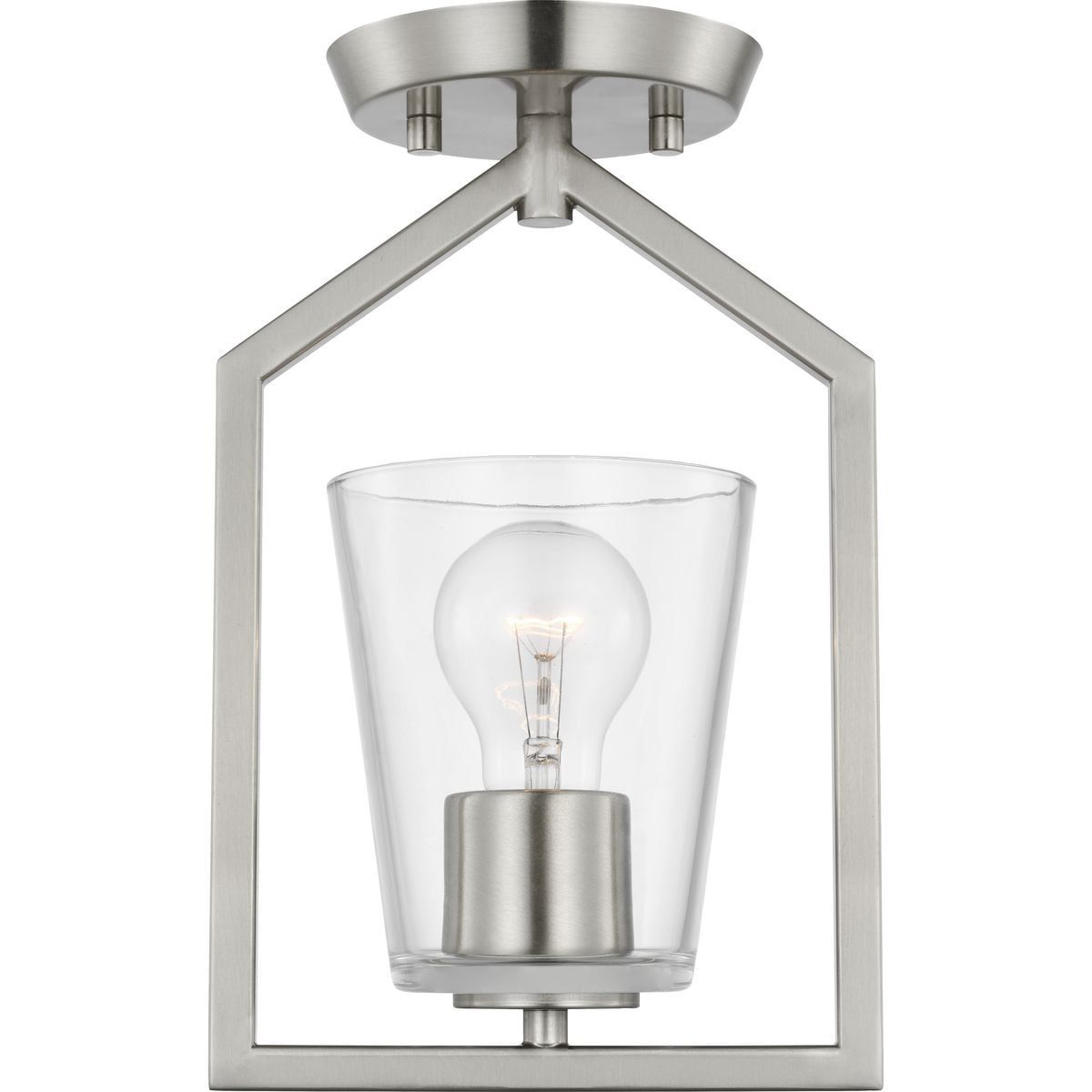 Vertex Brushed Nickel Clear Glass Semi-Flush Mount Light