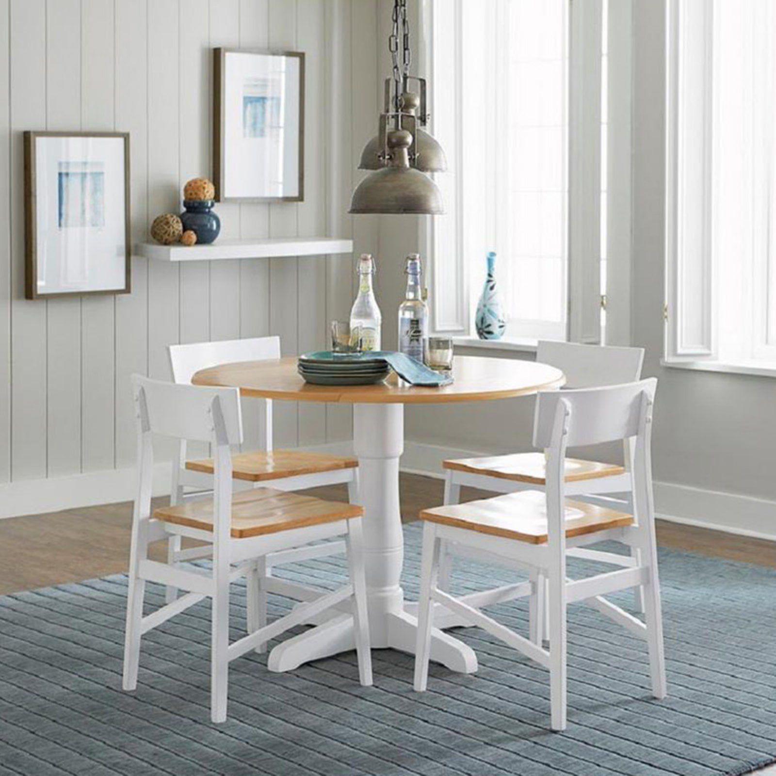 Contemporary Two-Tone Light Oak & White 40" Round Extendable Dining Table