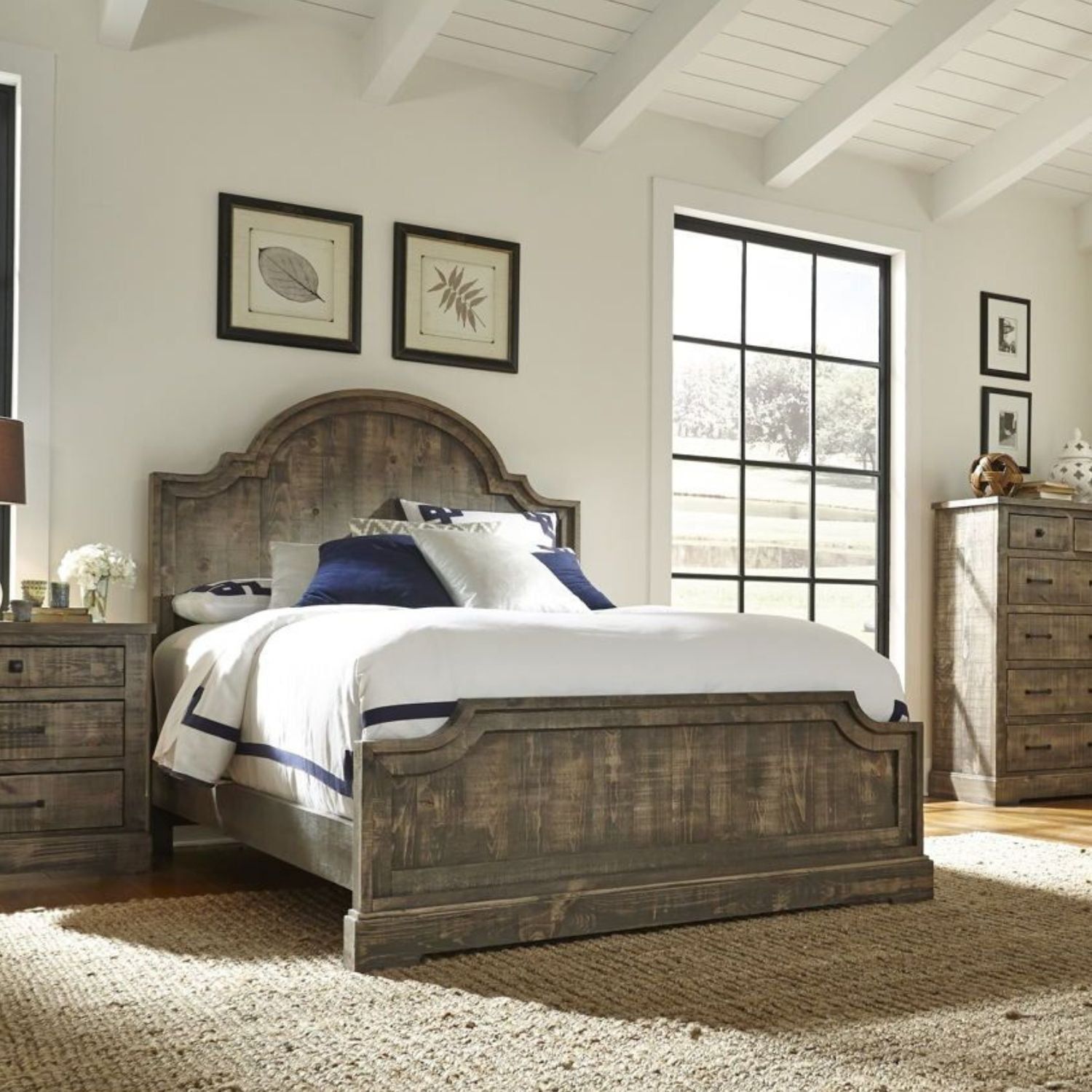 Rustic Weathered Gray Pine King Panel Bed