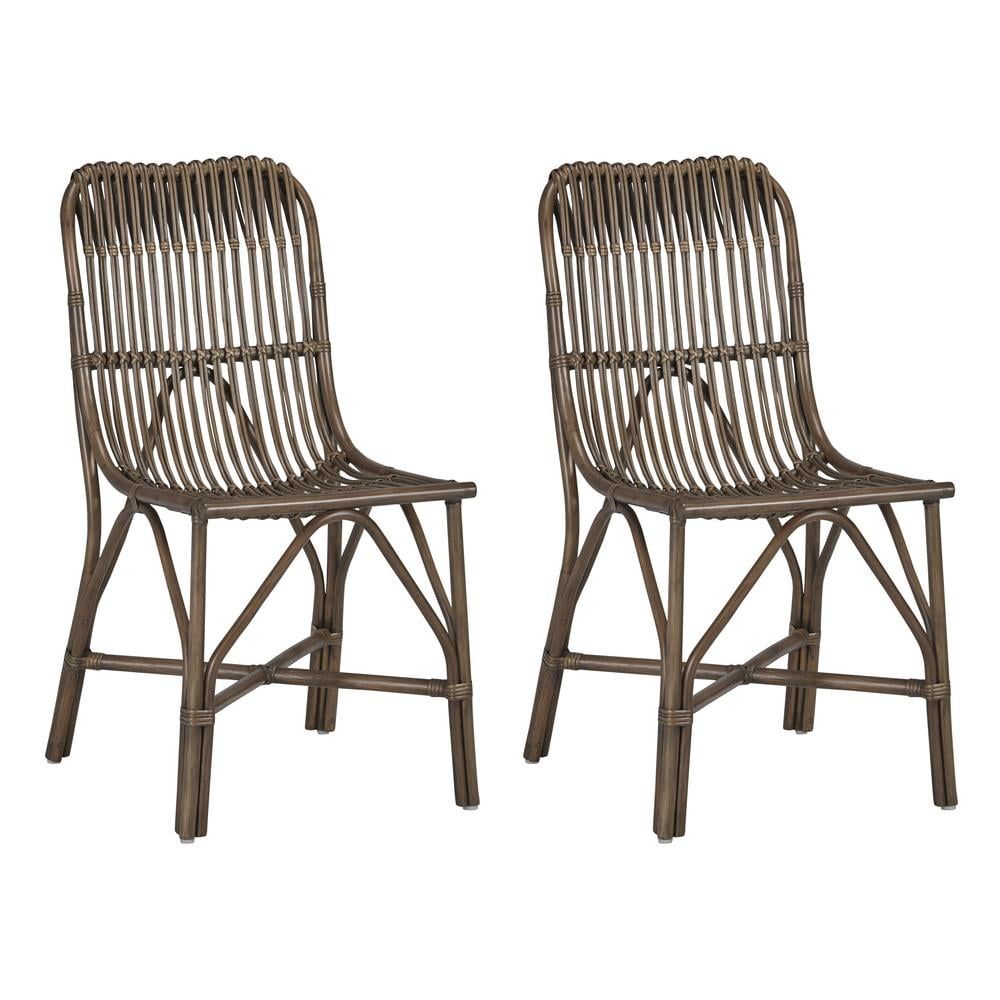 Transitional Coffee Brown Rattan Cane Side Chair Set