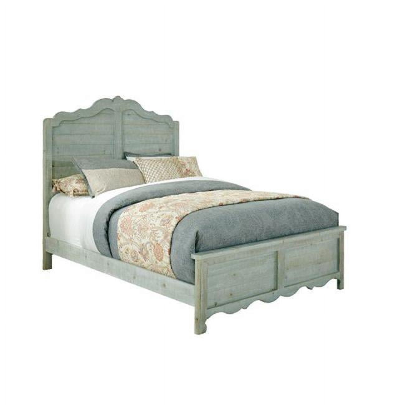 Gray Pine King Panel Bed with Storage and Upholstered Headboard