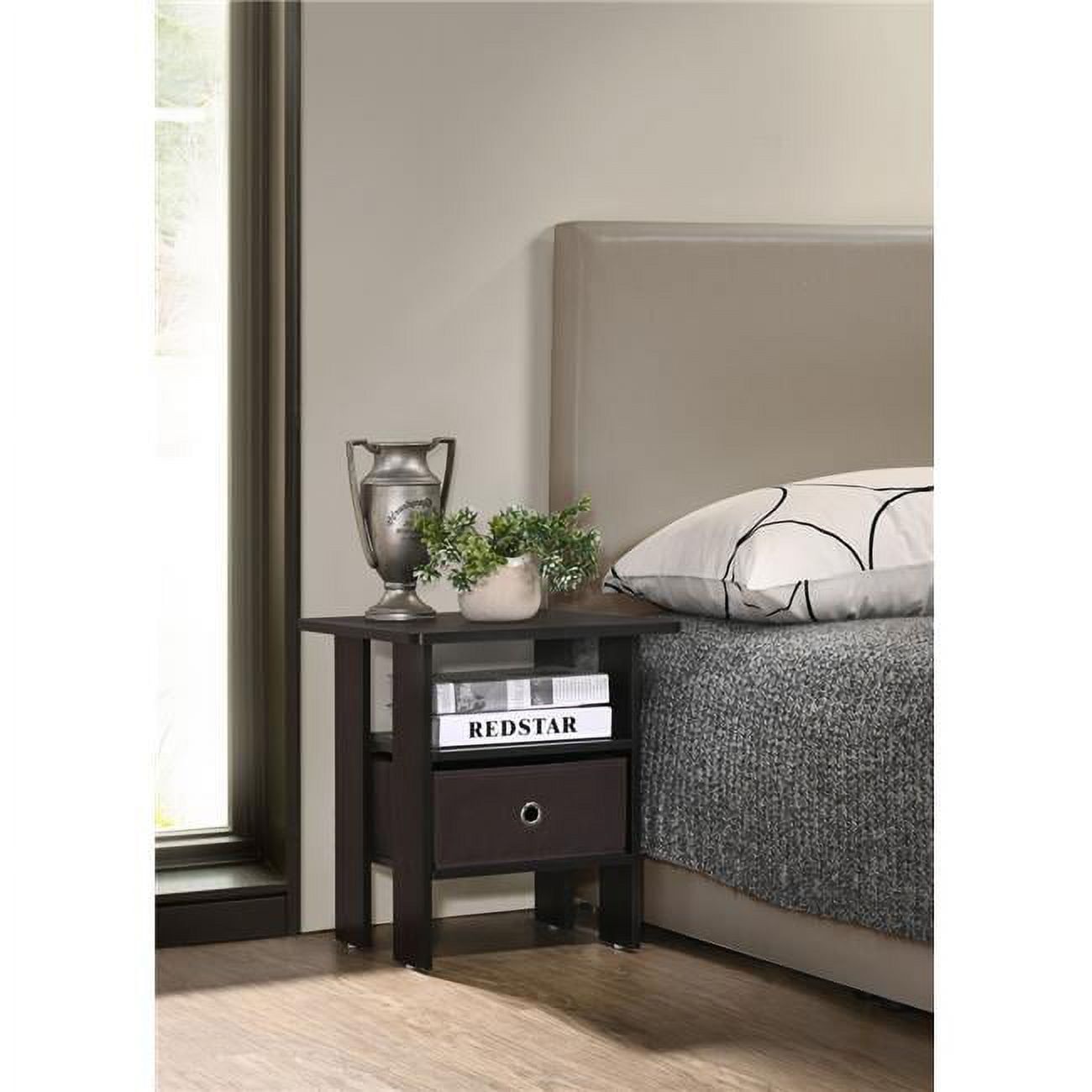 Espresso Brown Square Wood End Table with Storage