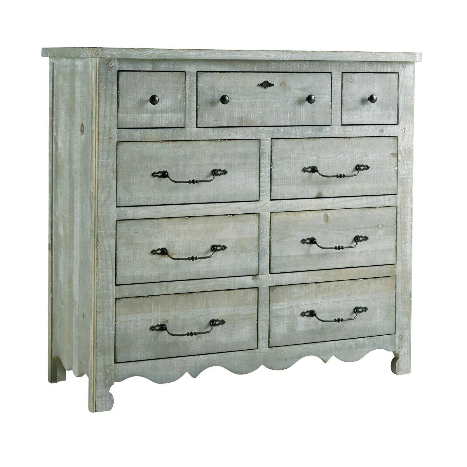 Mint Gray Pine 9-Drawer Farmhouse Dresser