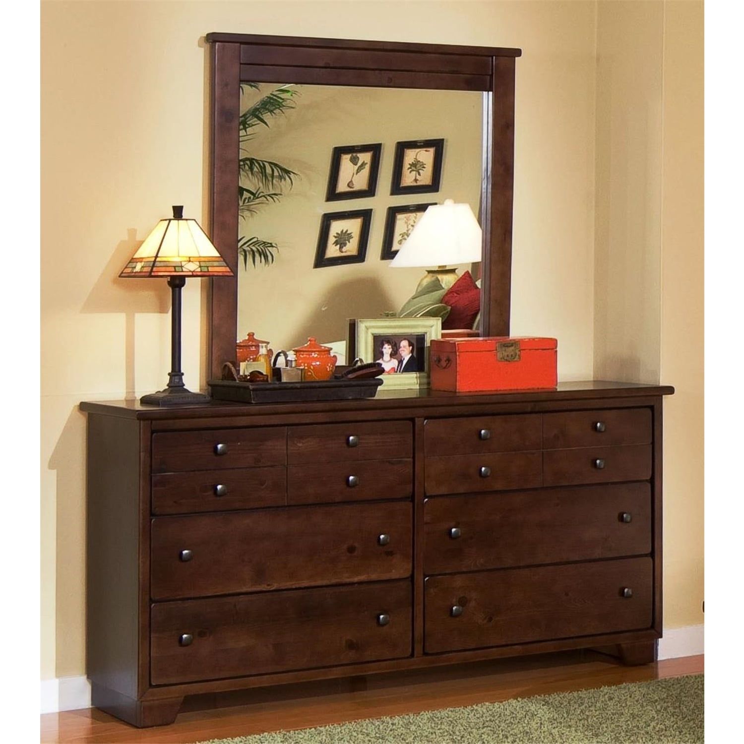 Espresso Pine Transitional Horizontal 6-Drawer Dresser