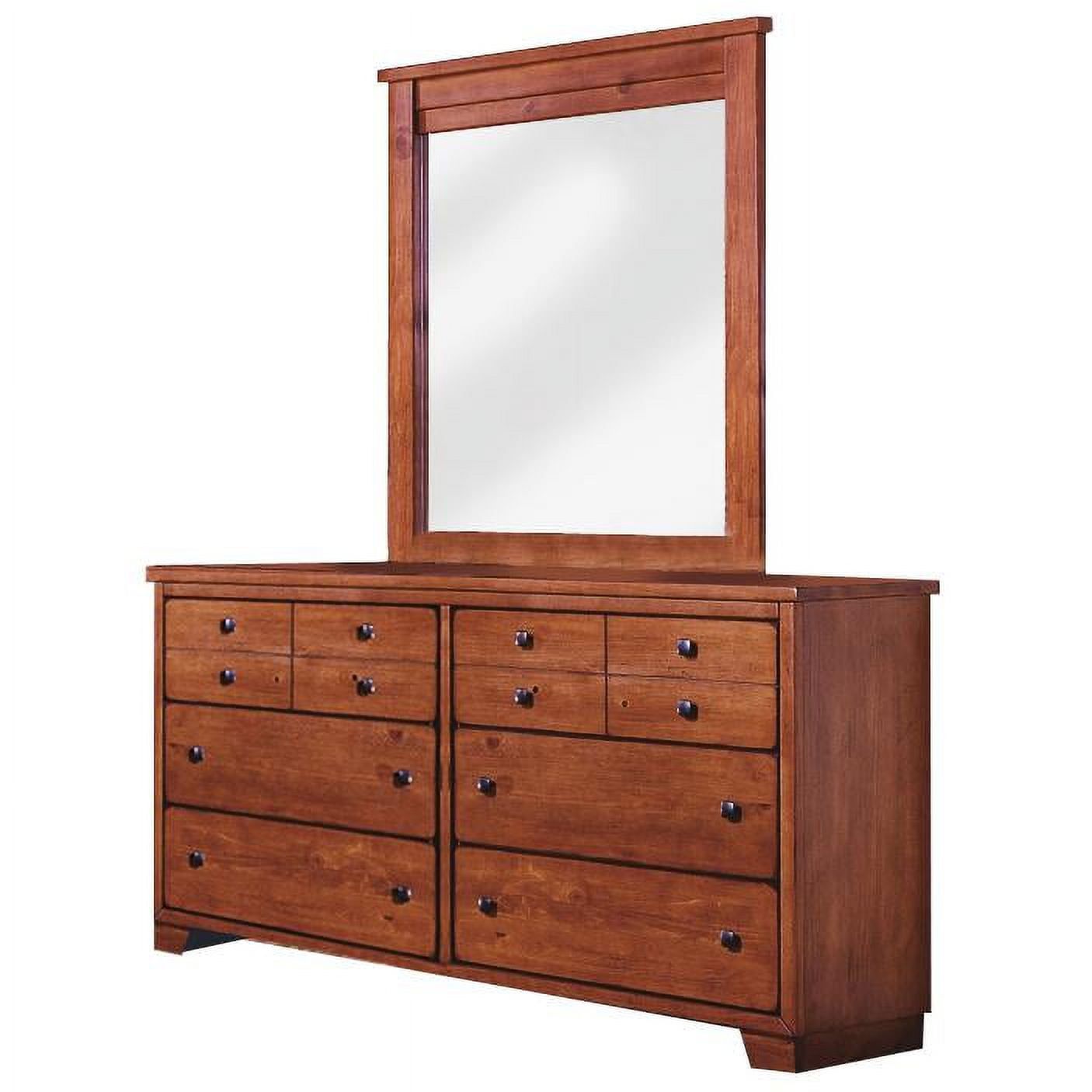 Cinnamon Pine Horizontal Dresser with Mirror and Soft Close Drawer