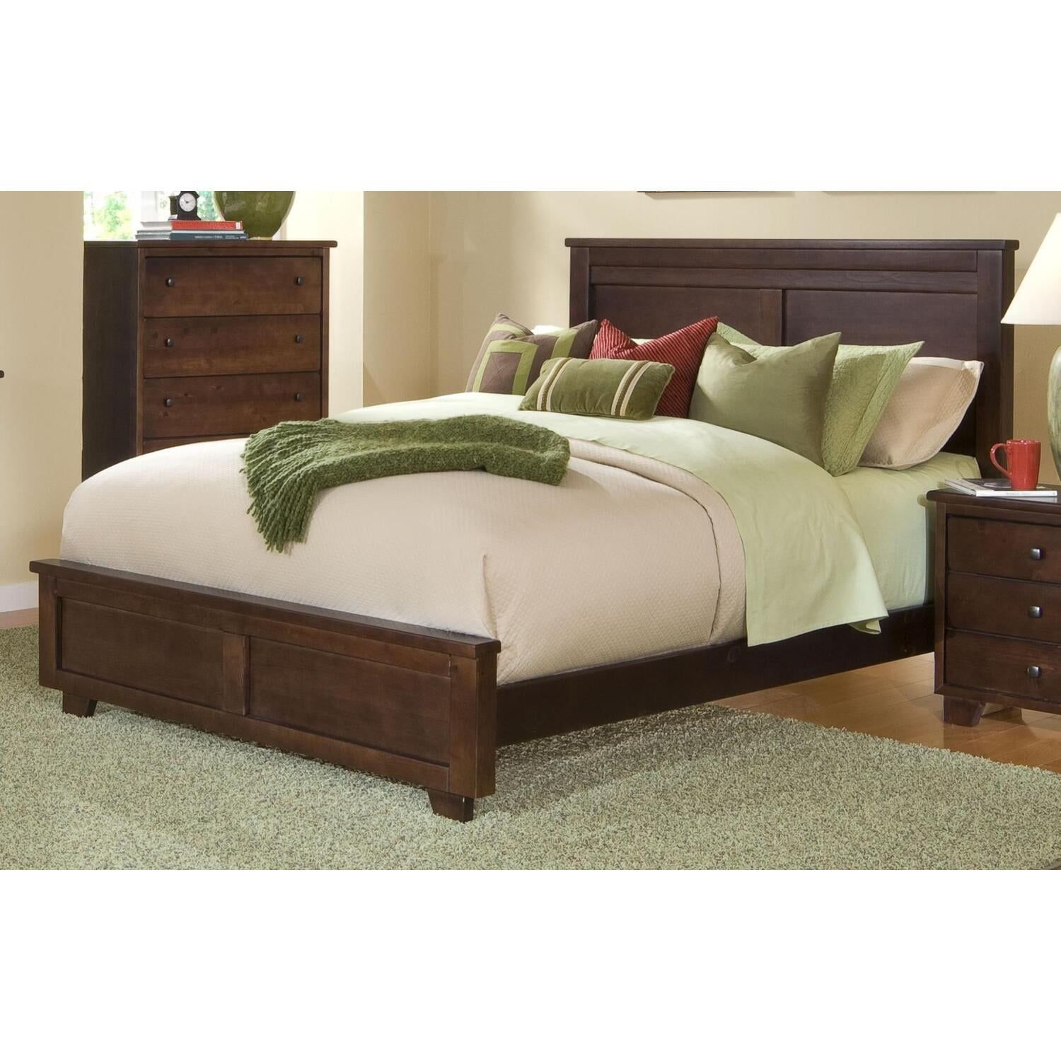 Espresso Pine Queen Panel Bed with Wood Headboard