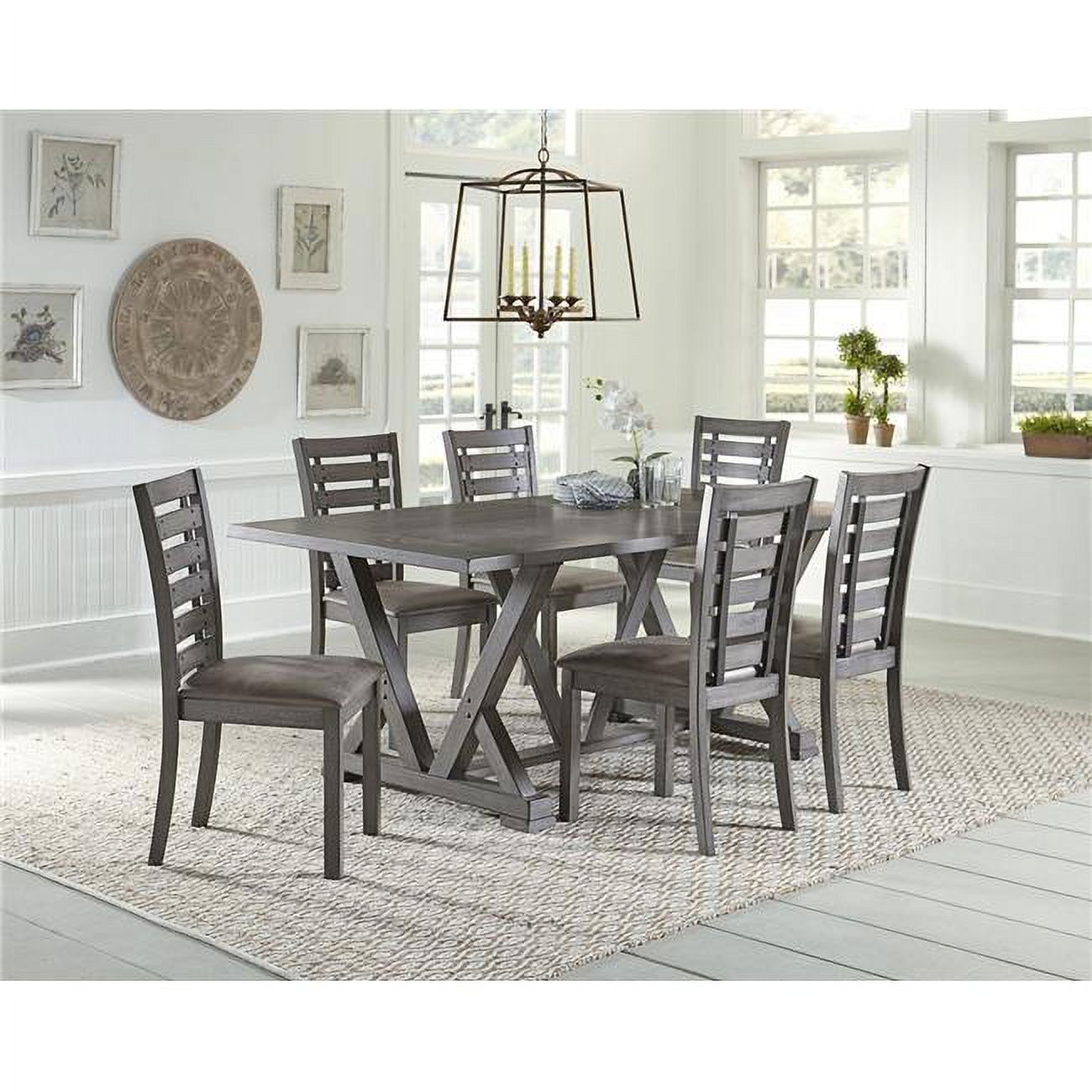 Harbor Gray Rectangular Wood Dining Table with Trestle Base