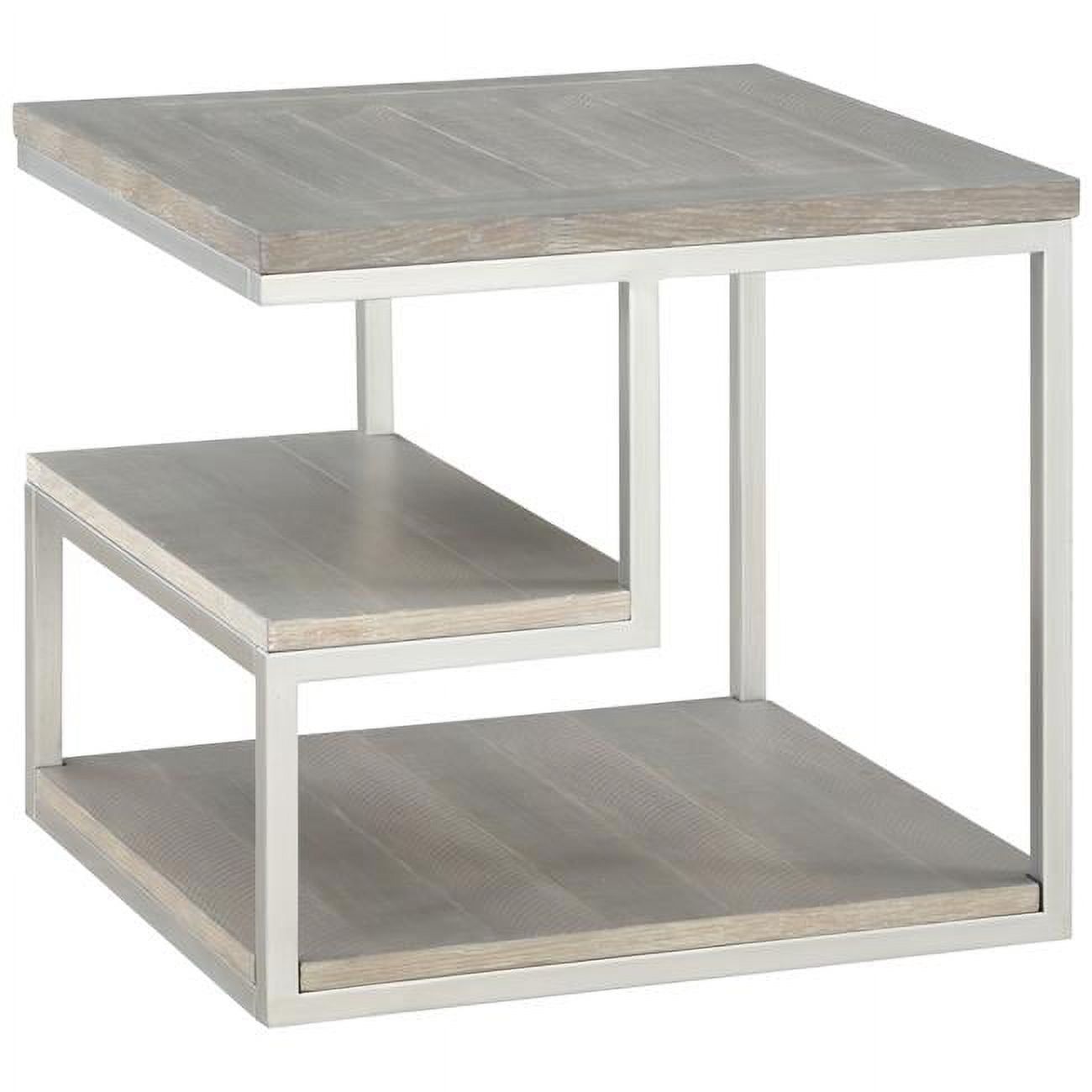 Transitional Musk Gray 24" Rectangular Wire-Brushed Wood & Metal End Table