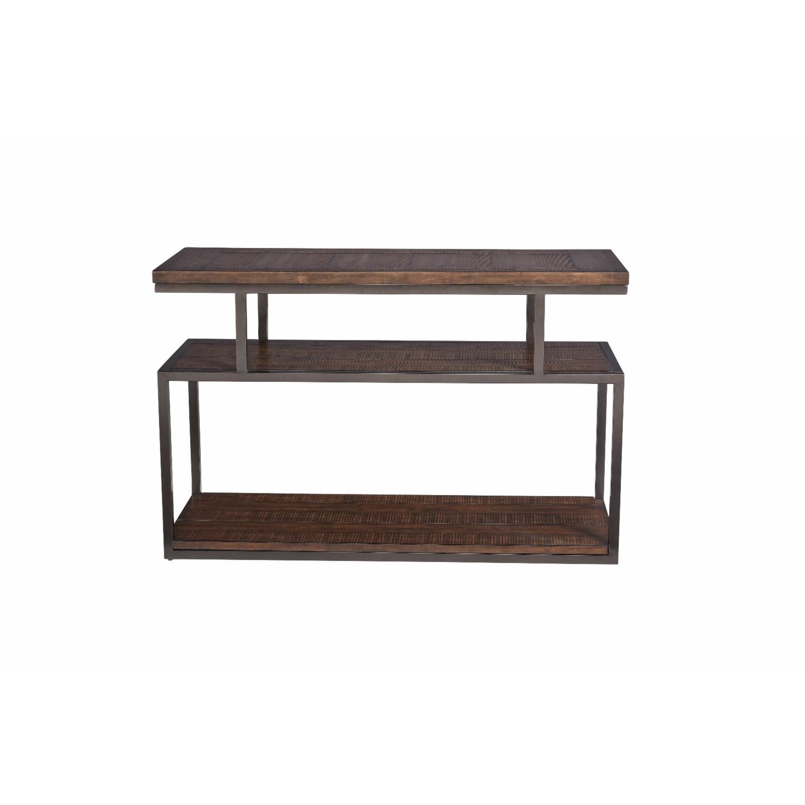 Cola Brown Transitional Rectangular Sofa Table with Dark Bronze Metal Base