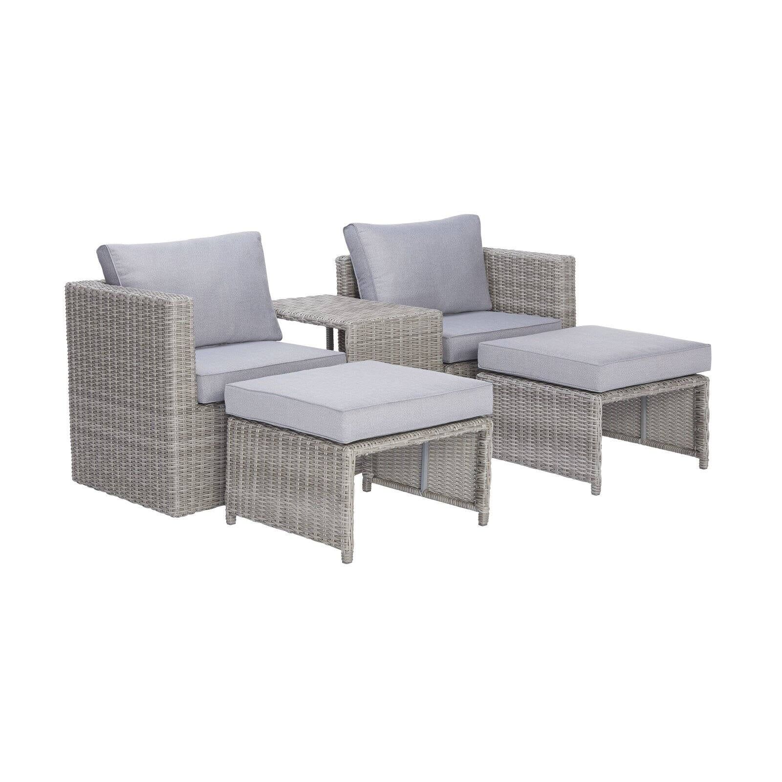 Gray Wicker 5-Piece Outdoor Seating Set with Cushions