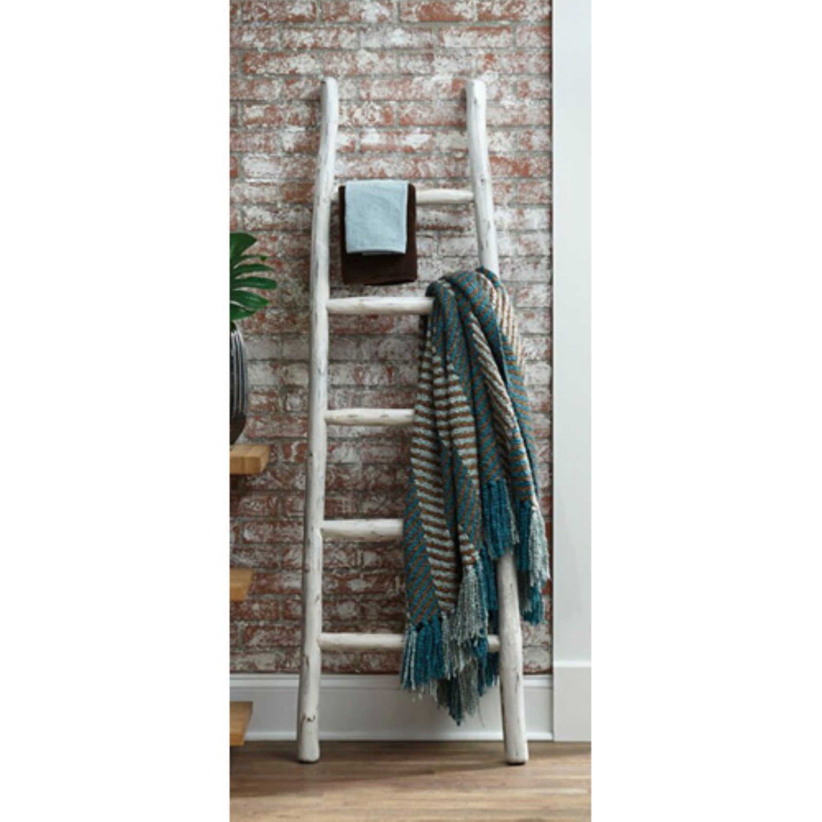 Linen White Solid Wood 68" Blanket Ladder