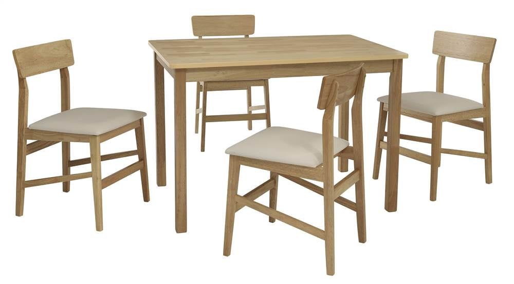 Beige Rubberwood Casual Dining Table Set with 4 Chairs