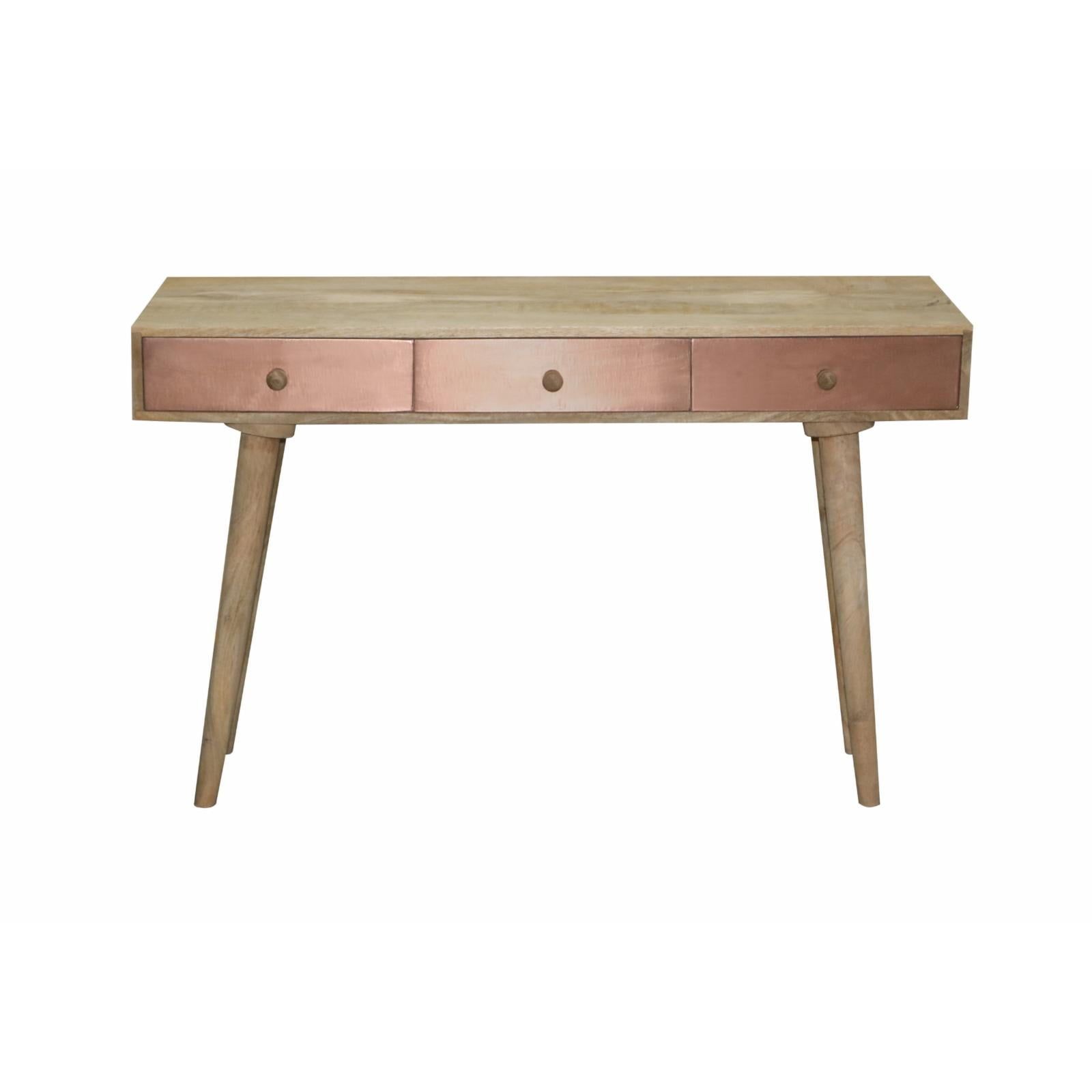 Beige and Copper Wood Console Table with Storage