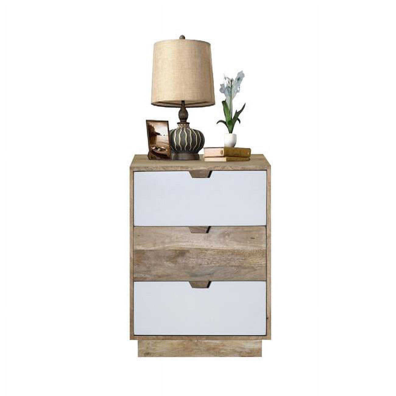 Beige and White Mango Wood 3-Drawer Nightstand