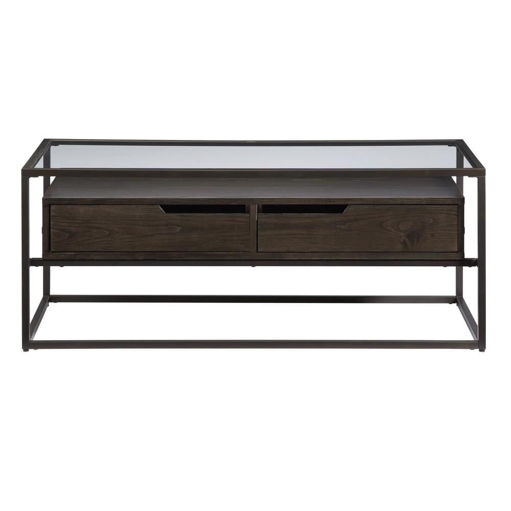 Presidio Brown Rectangular Glass Top Cocktail Table with Storage