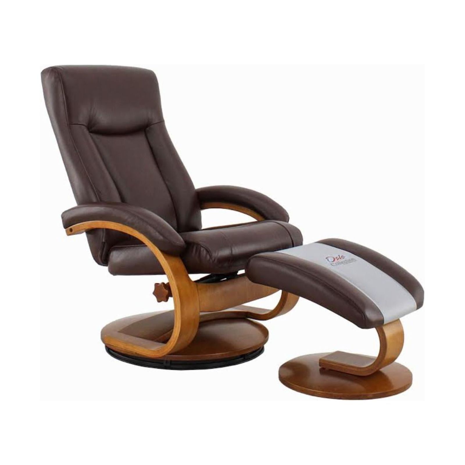 Transitional Whisky Air Leather Swivel Recliner with Ottoman