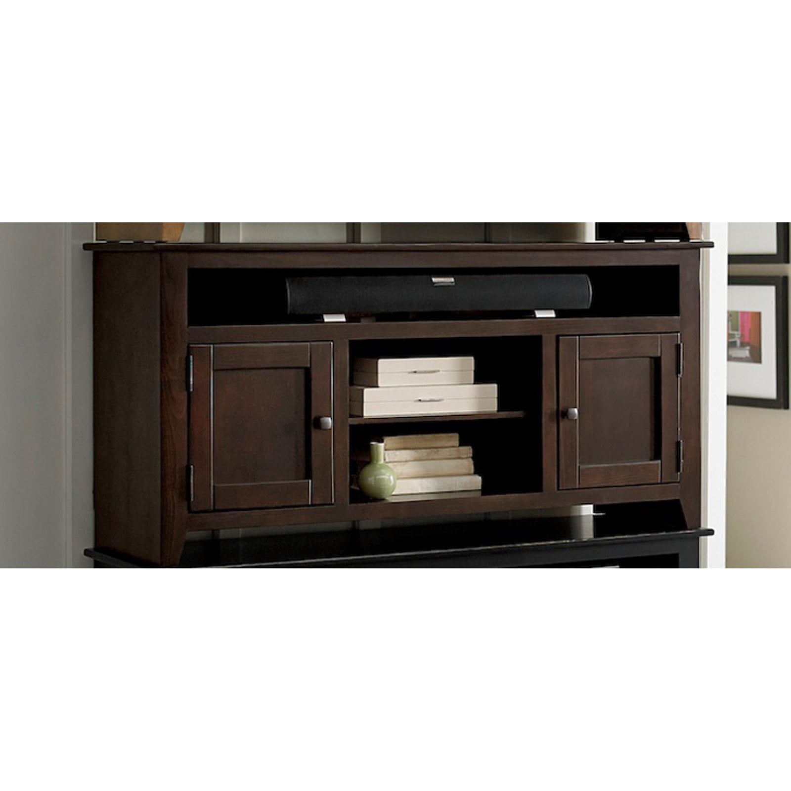 Dark Pine 58" Transitional TV Stand with Cabinets