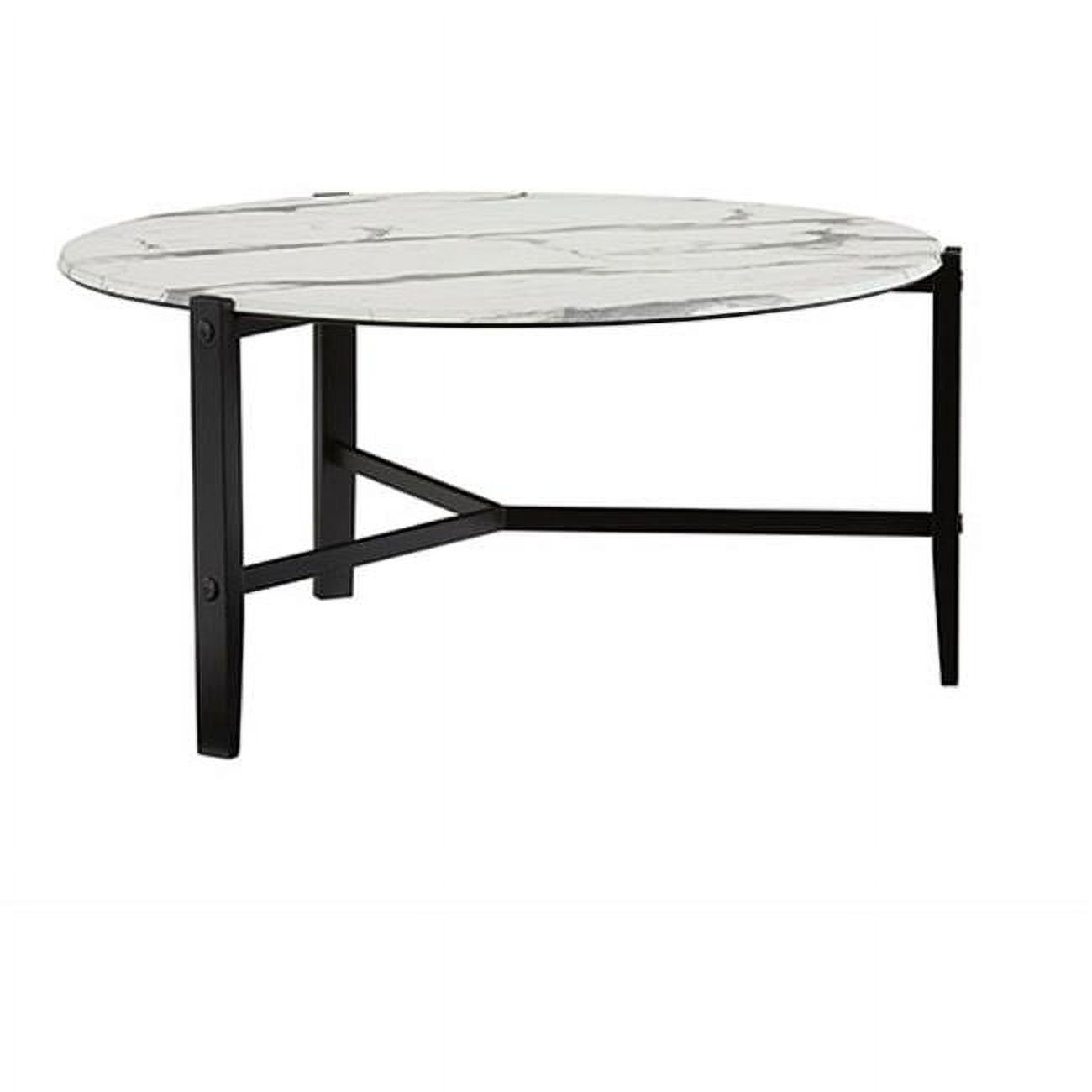 Round White and Black Metal Transitional Coffee Table