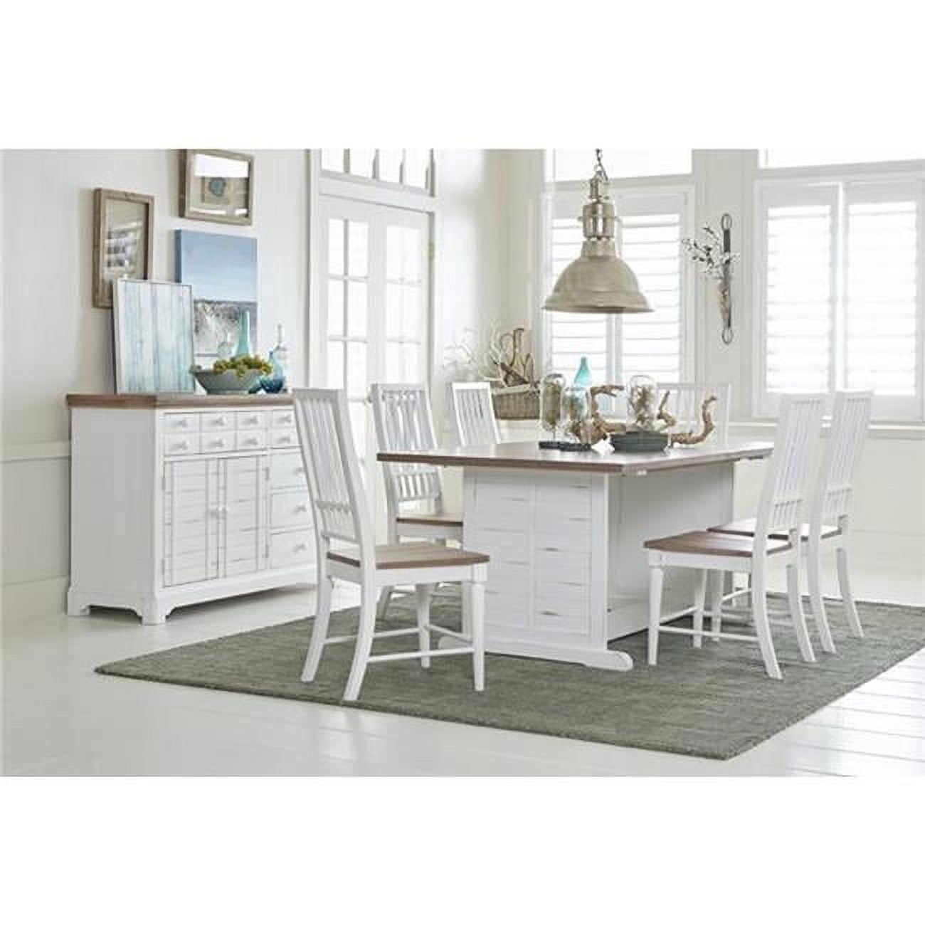 Light Oak and Distressed White Rectangular Wood Dining Table