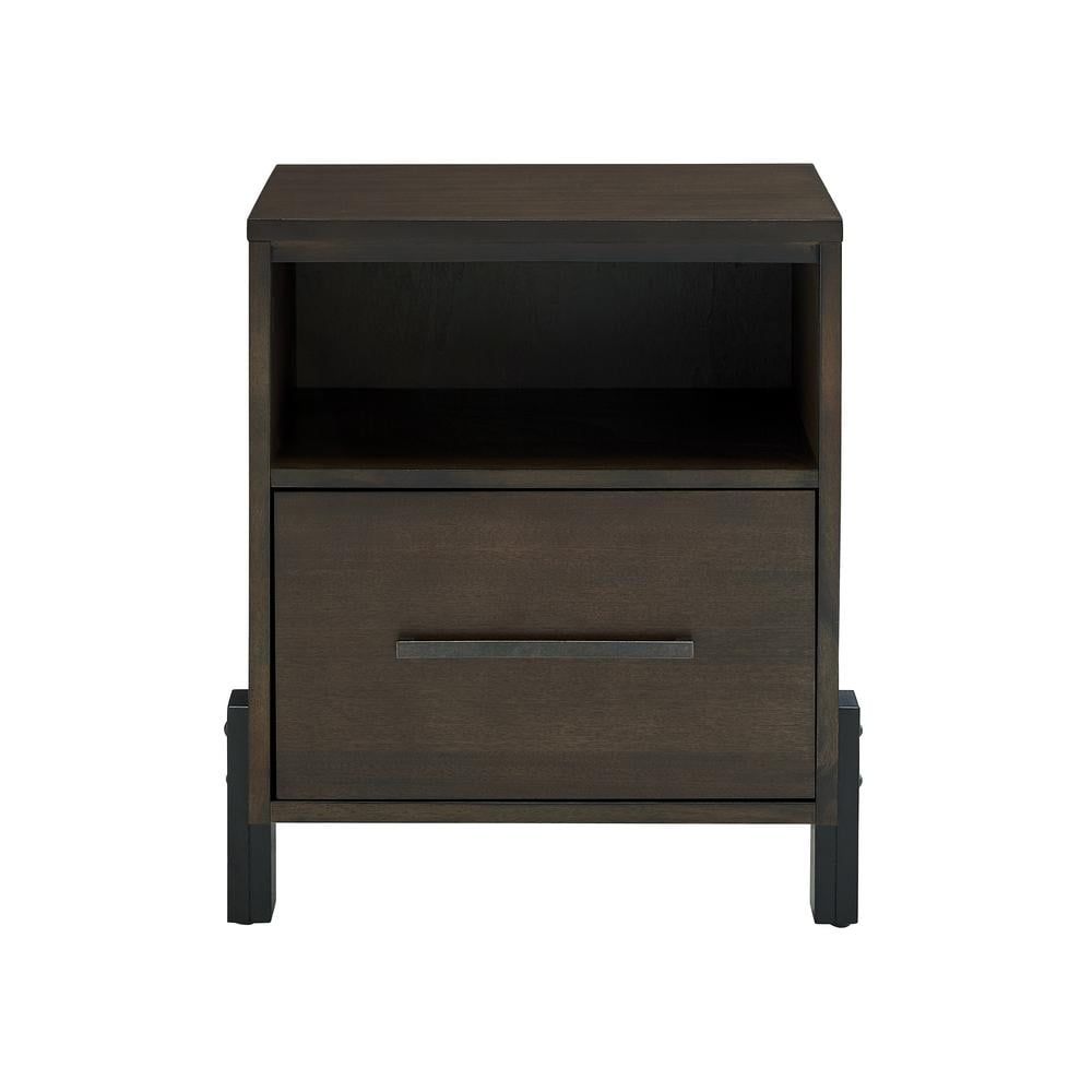 Nutmeg Brown Transitional 1-Drawer Nightstand with Open Shelf