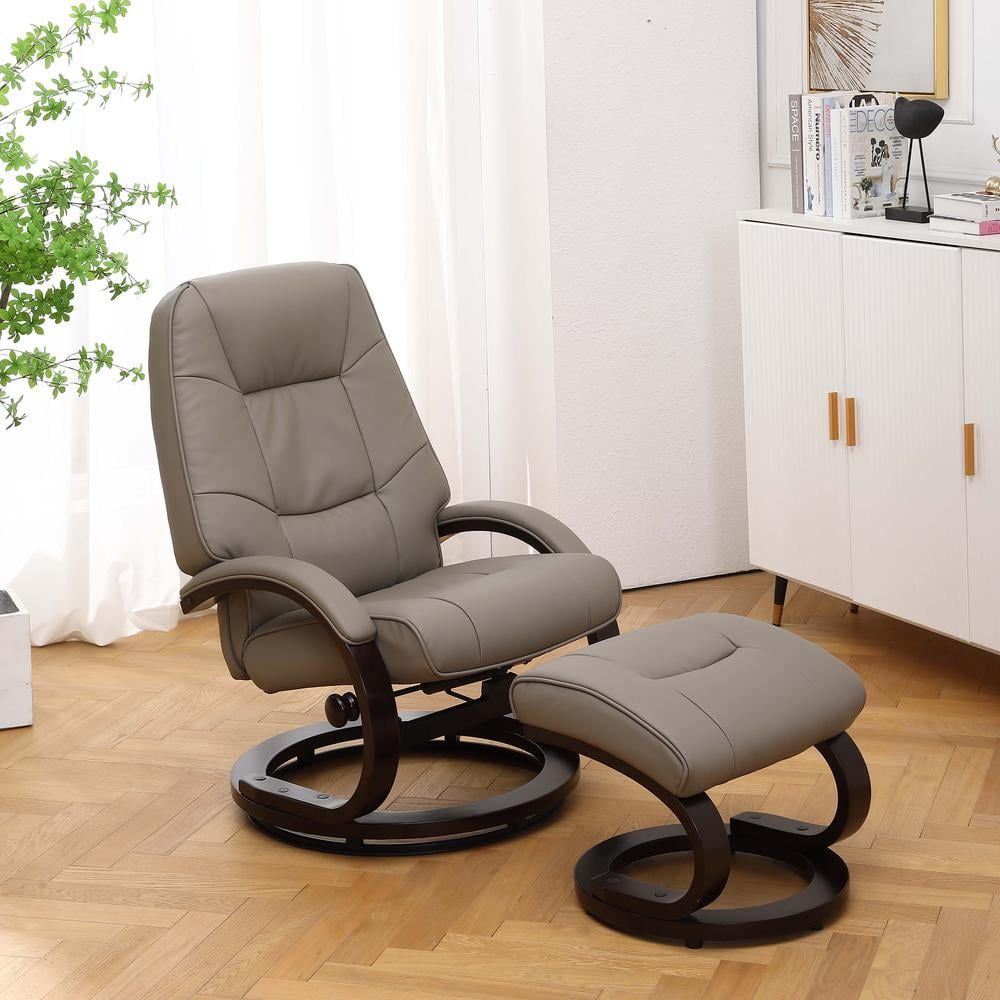 Sundsvall Transitional Putty Leather Swivel Recliner with Chocolate Base