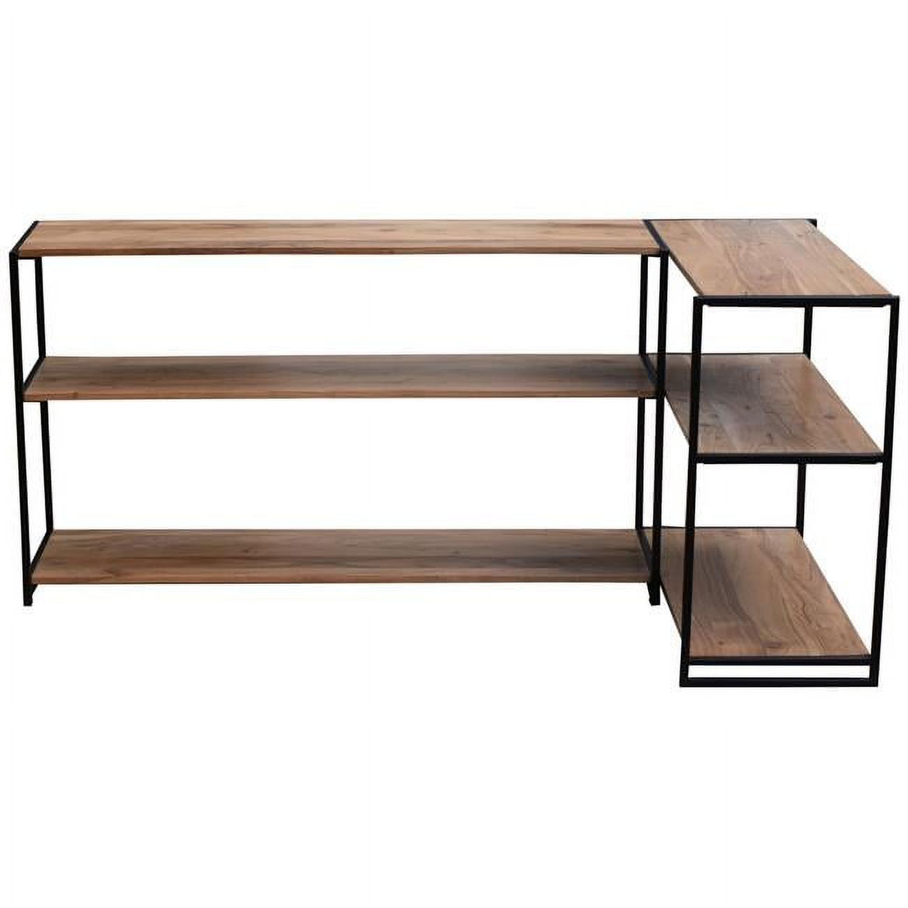 Transitional Black and Brown Iron-Wrapped Sofa Console Table with Storage