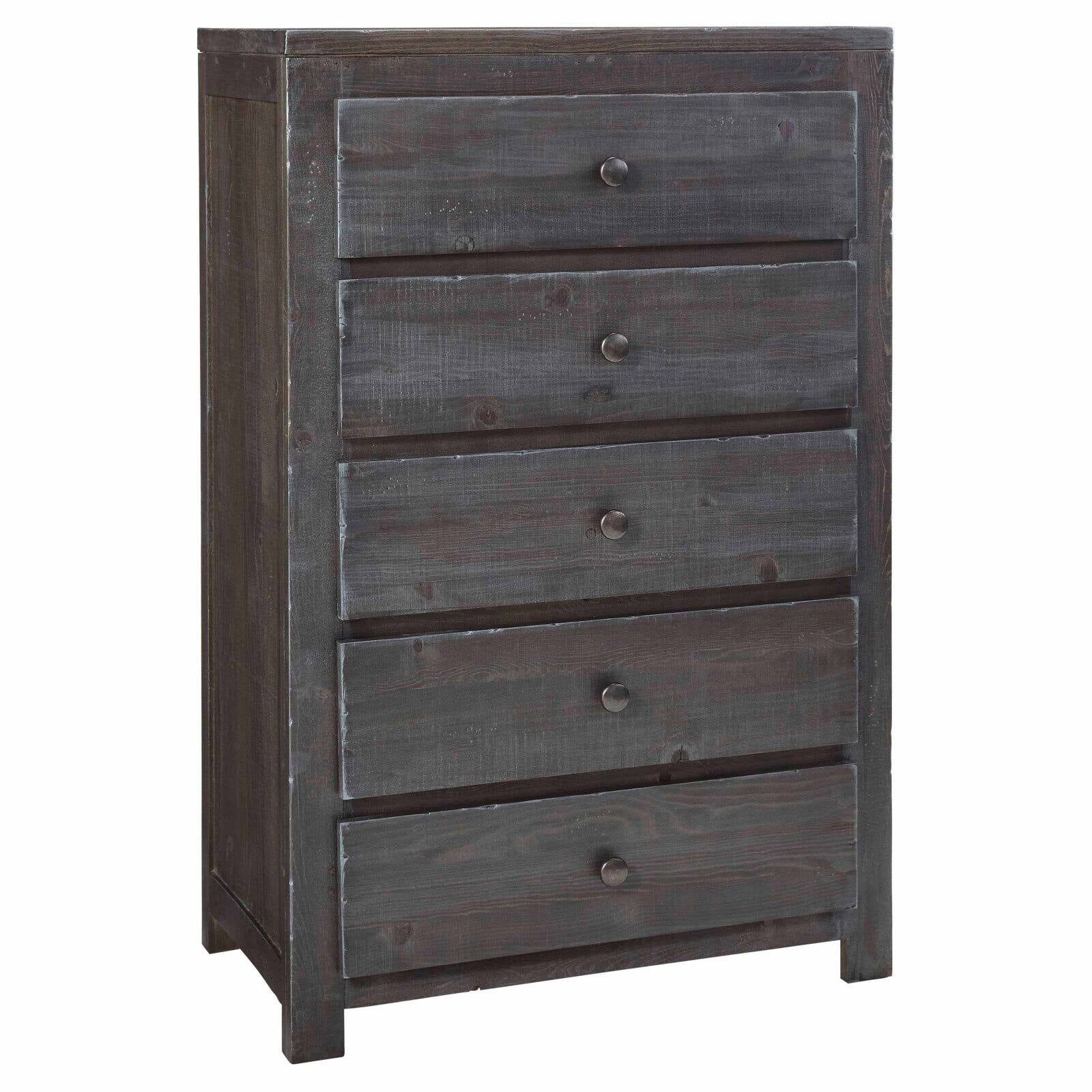 Charcoal Gray Solid Pine 5-Drawer Transitional Chest