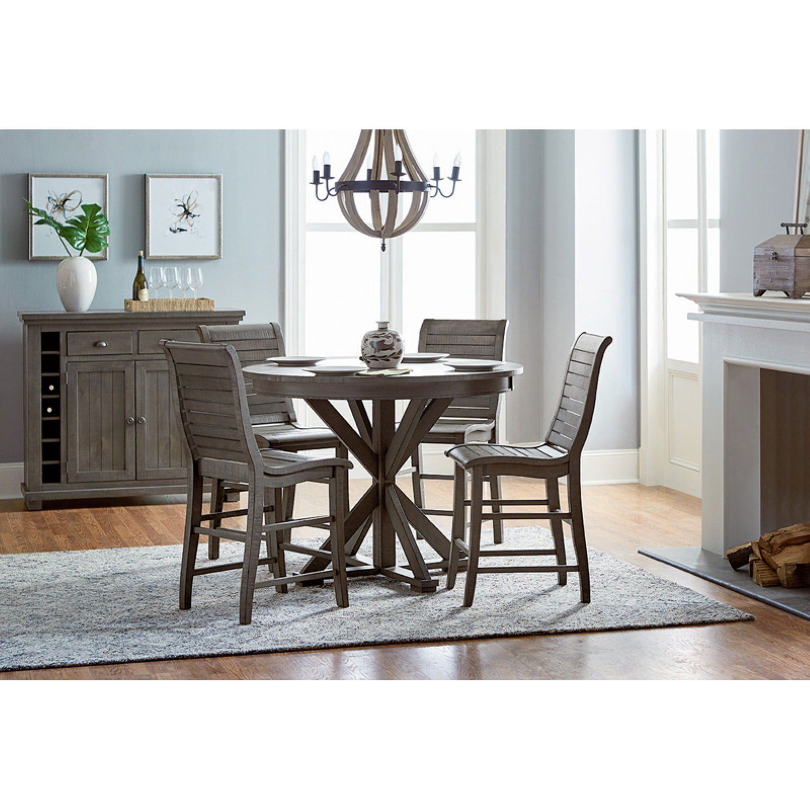 Casual Reclaimed Wood Round Counter Table in Distressed Dark Gray